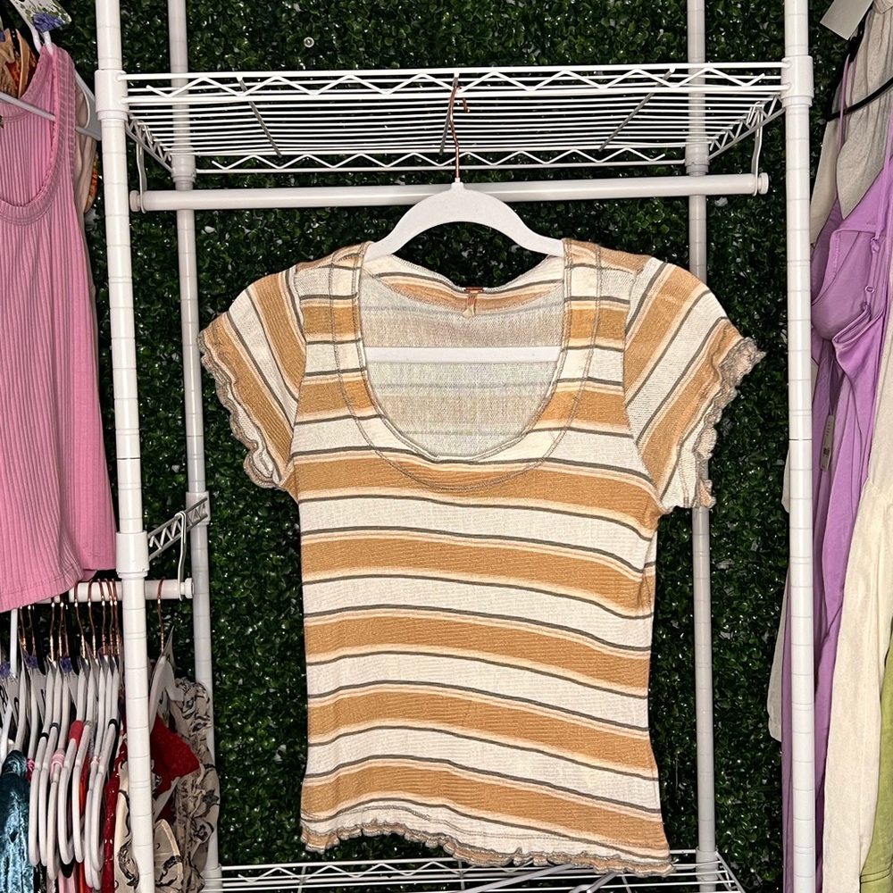 Free People Striped Ruffle Top XS - Picture 2 of 2